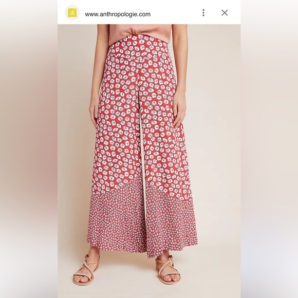 Anthropologie Annalee Red and White Floral Wide Leg Gaucho Pants size 2 - Picture 1 of 8